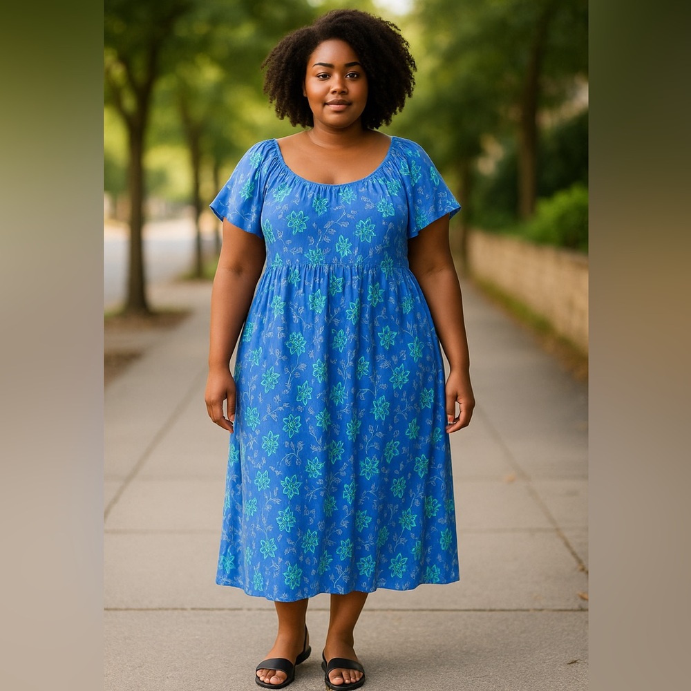 #2927 NWT Gauzy Flutter Sleeve Maxi Dress - Dark Blue Floral